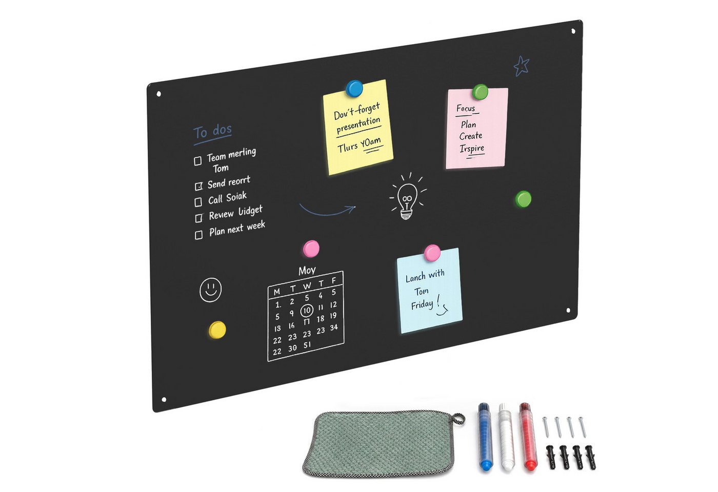 Relaxdays Magnettafel, Kreidetafel Beschreibbar, Magnetwand Inkl. 3 Stifte, 50x30, Memoboard Büro, Küche, Stahl, Schwarz Bild 3