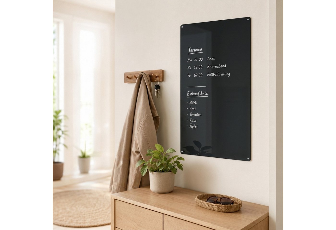 Relaxdays Magnettafel, Kreidetafel Beschreibbar, Magnetwand Inkl. 3 Stifte, 50x30, Memoboard Büro, Küche, Stahl, Schwarz Bild 4