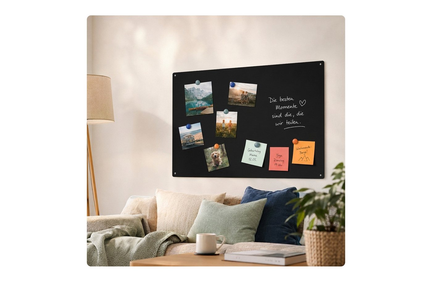 Relaxdays Magnettafel, Kreidetafel Beschreibbar, Magnetwand Inkl. 3 Stifte, 50x30, Memoboard Büro, Küche, Stahl, Schwarz Bild 5