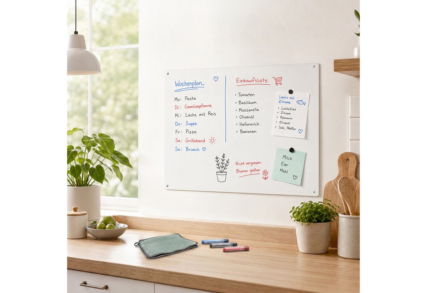 Relaxdays Magnettafel, Kreidetafel Beschreibbar, Magnetwand Inkl. 3 Stifte, 50x30, Memoboard Büro, Küche, Stahl, Weiß