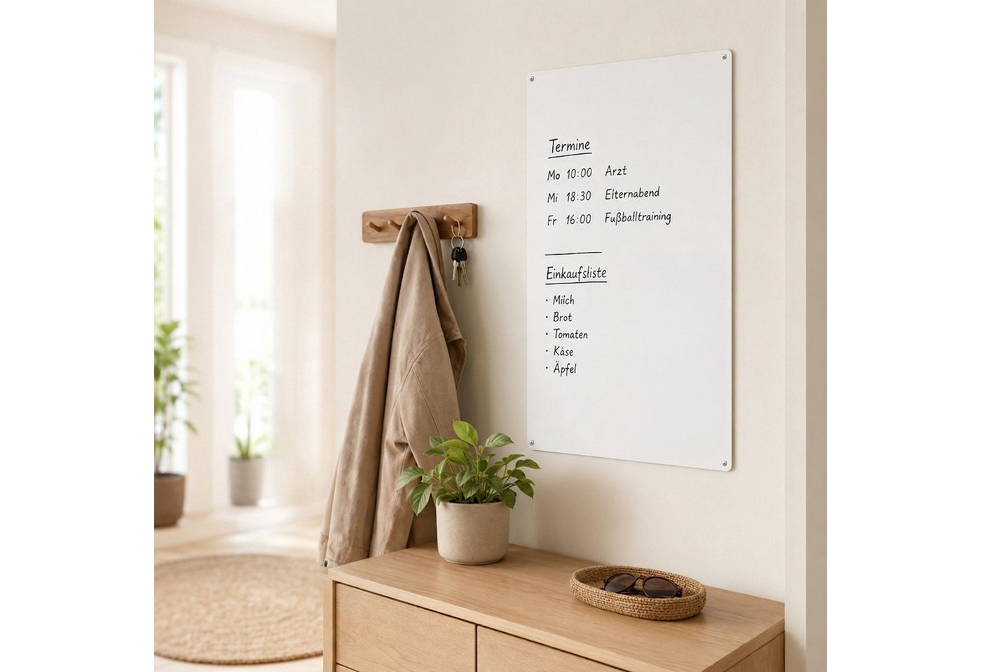 Relaxdays Magnettafel, Kreidetafel Beschreibbar, Magnetwand Inkl. 3 Stifte, 50x30, Memoboard Büro, Küche, Stahl, Weiß Bild 2