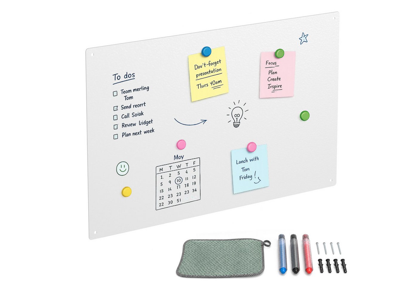 Relaxdays Magnettafel, Kreidetafel Beschreibbar, Magnetwand Inkl. 3 Stifte, 50x30, Memoboard Büro, Küche, Stahl, Weiß Bild 3