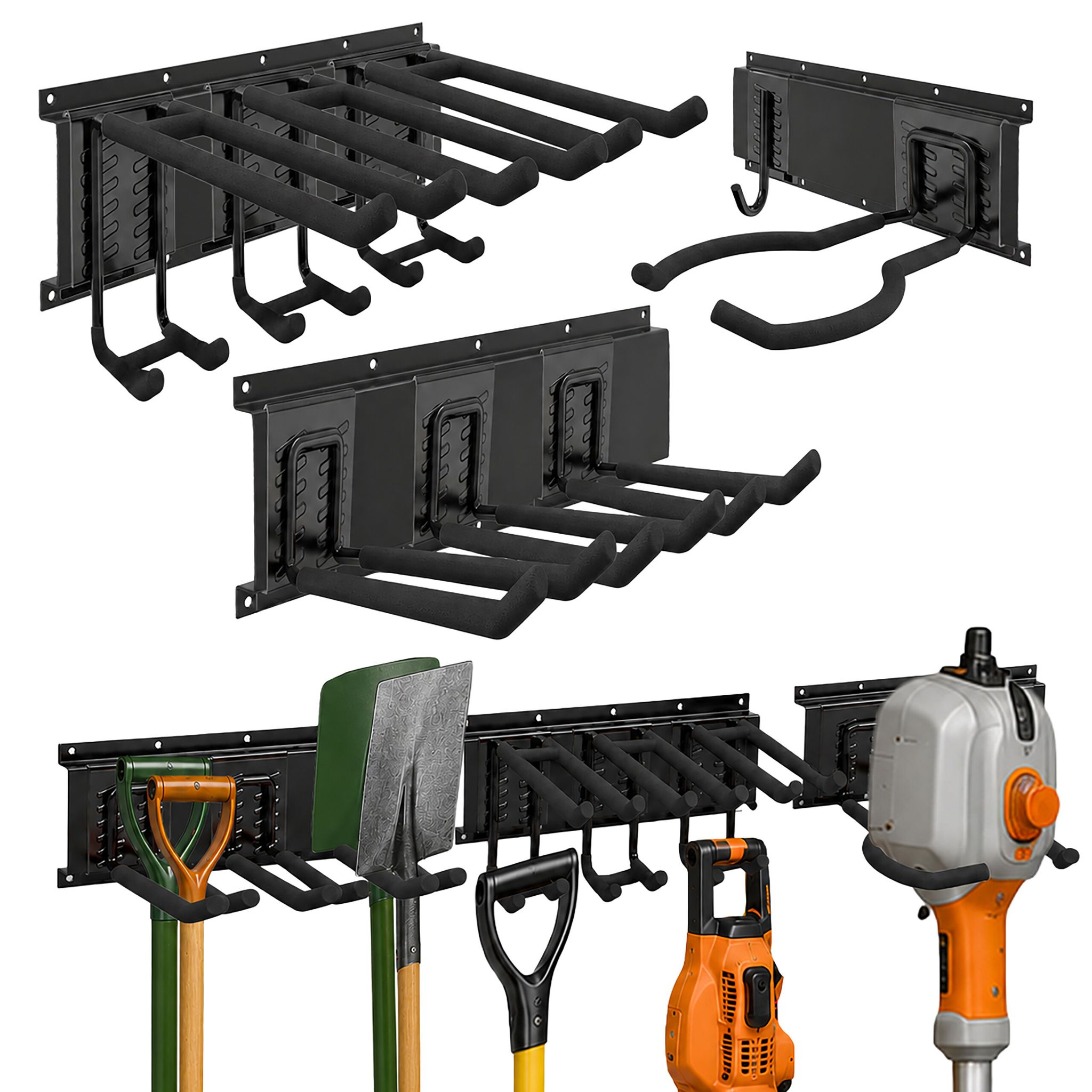 Relaxdays Wandhaken, 3 Schienen Mit 8 Haken, Garage, Keller, Werkstatt, Pulverbeschichtet, Stahl, Gerätehalter, Schwarz