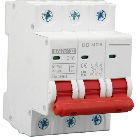 3-poliger Mini-leistungsschalter Mit 6000 A Abschaltvermögen Für Photovoltaik-solaranlagen, 16 A, 750 V