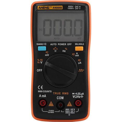 Aneng An8008 Digitalmultimeter, Ac/dc-voltmeter Mit Automatischer Bereichswahl, Elektronischer Ohm-/voltmeter, Strommultimeter, Multitester, Dioden- Und Durchgangsprüfer Mit Lcd-hintergrundbeleuchtung