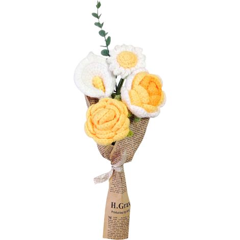 Handgestrickter Blumenstrauß, Naturgetreue Künstliche Blumen Mit Grünen Blättern Für Zuhause, Küche, Büro, Party (221127lw01-5)