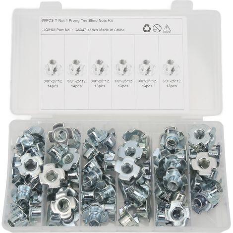 3/8-zoll-vierzahnmuttern Aus Kohlenstoffstahl, Robust Und Langlebig, Rostbeständig, Für Die Verbindung Von Möbel- Und Schranktüren, 80 Stück