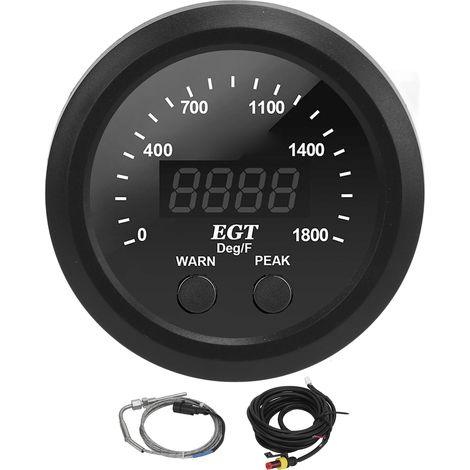 52 Mm (2-1/16 Zoll) Ultradünner Abgastemperaturmesser Für Autos, 0-1800 °f, Universelle Rote Led Mit Sensor