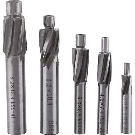 Schaftfräser, Schlitzbohrer, 5-teiliges Set M3-m8, 4 Schneiden, Hss-al, Zum Fräsen Von Kupfer, Aluminium, Stahl, Gusseisen, M3, M4, M5, M6