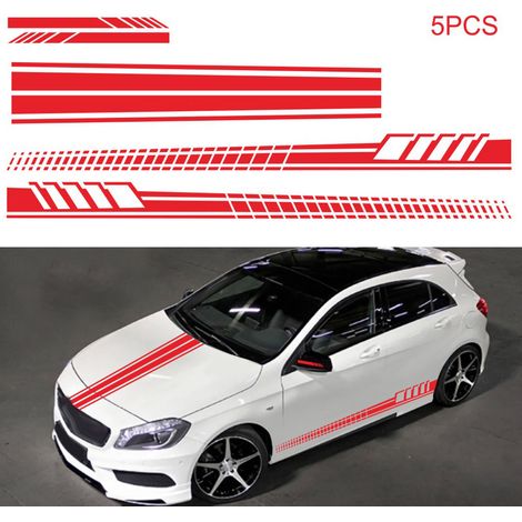 5-teiliges Autoaufkleber-set Mit Streifen Für Seite, Motorhaube, Rückspiegel Und Rennstrecke