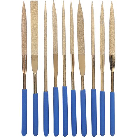 Set Aus 10 Nadelfeilen Aus Titanbeschichtetem Stahl, 5 X 180 Mm, Diamantbesetzt, Zum Feilen Und Schneiden