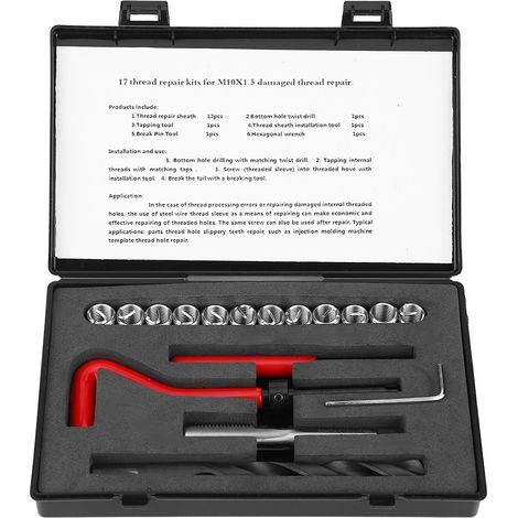 M10x1,5 Gewindereparaturset, 17-teilig, Edelstahl-spiralbohrer, Gewindebohrerschlüssel, Gewindeeinpresswerkzeug