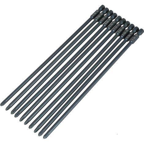 10-teiliges Schraubendreher-bit-set Aus Stahl, 1/4-zoll-sechskantschaft, 200 Mm, Magnetischer Kopf, Blaue Beschichtung, Ph2-typ Für Bruchsicherheit, Einfache Identifizierung, Material: Stahl