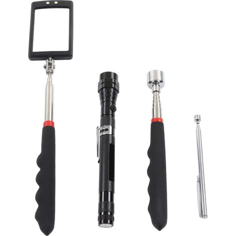 Magnetisches Teleskop-hebewerkzeug-set, 360° Drehbarer Quadratischer Inspektionsspiegel, 20-pfund- Und 1,5-pfund-stangen, Flexible Led-taschenlampe, 4-teilig