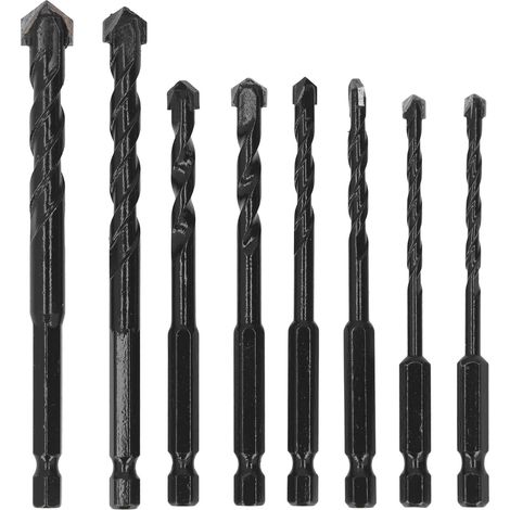 8-teiliges Set Hartmetall-steinbohrer, 6,35 Mm Schwarzer Sechskantschaft, Für Betonfliesen