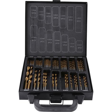 Set Mit 99 Hochwertigen Hss-bohrern, Titanbeschichtet, 1,5 Mm–10 Mm, Inklusive Koffer