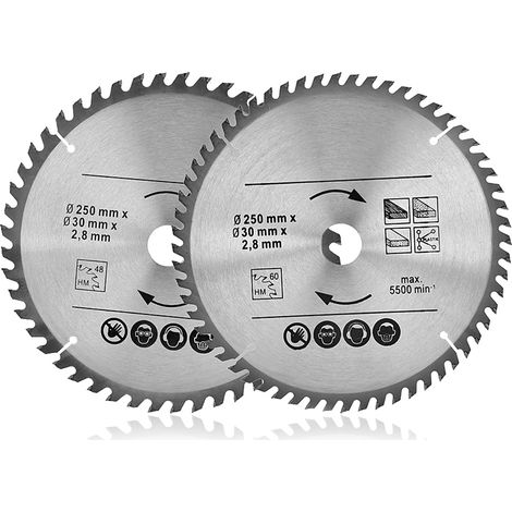 250-mm-kreissägeblatt, 48- Und 60-zahn-hartmetall-sägeblatt, 30-mm-bohrung