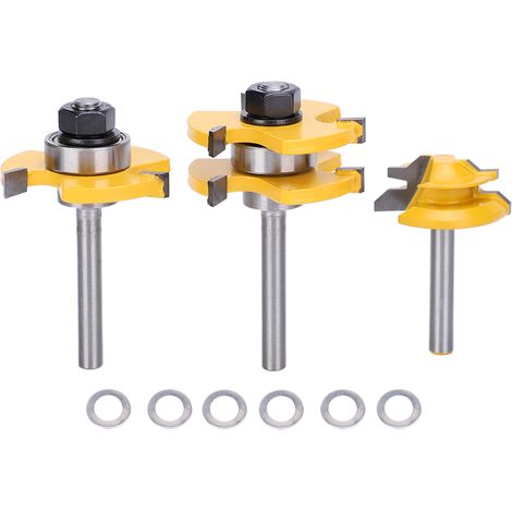 Stile 3-teiliges Fräserset, 45° + 3 T-förmige Zähne, 1/4"-schaft, Holzbearbeitungswerkzeug