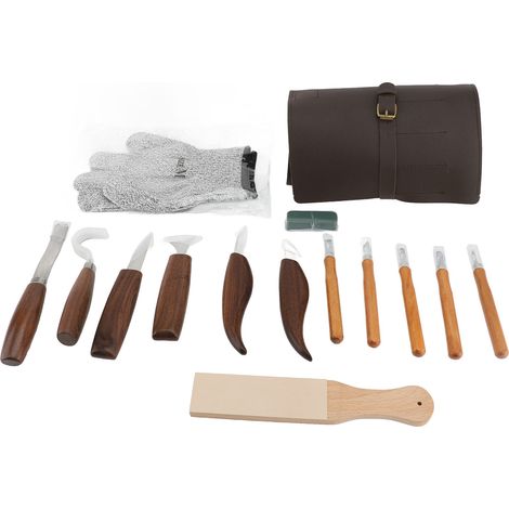 15-teiliges Schnitzwerkzeug-set, Griff Aus Walnussholz, Holzschaber Und Polierstein