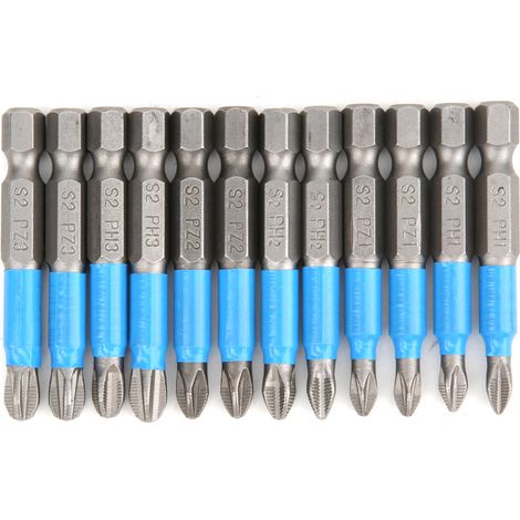 Set Mit 12 Rutschfesten Magnetischen Kreuzschlitzschraubendreherbits, 50 Mm, 1/4-zoll-sechskantschaft, Aus S2-legierungsstahl