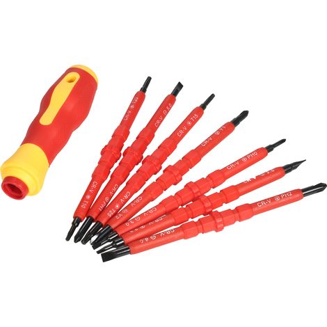 7-in-1-schraubendreher-set Mit Austauschbaren, Isolierten Bits, 500 V, Mit Magnetischen Kreuz- Und Schlitzschraubendrehern, Elektriker-reparaturset