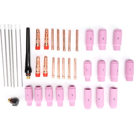 37-teiliges Wig-elektrodenset: Wolfram-aluminiumoxid-düse, Klemmkörper Und Rückkappe Für Wp17/18/26-brenner.