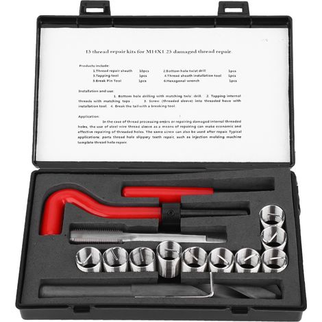 15-teiliges Gewindereparaturset, Edelstahl-drehschlüssel, M14x1,25 Gewindeeinsatz Für Autos