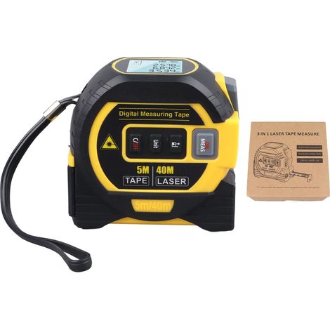 3-in-1 Laser-maßband, 40 M Reichweite, Infrarot-digital Für Die Industrie, Präzise Messung, Gelb
