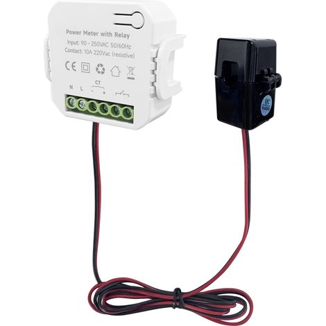 Tuya Einphasen-wlan-smart-energiezähler Zur Verbrauchsüberwachung Mit 80-a-relais, Stromwandler-zangenanschluss, 90–250 V Ac