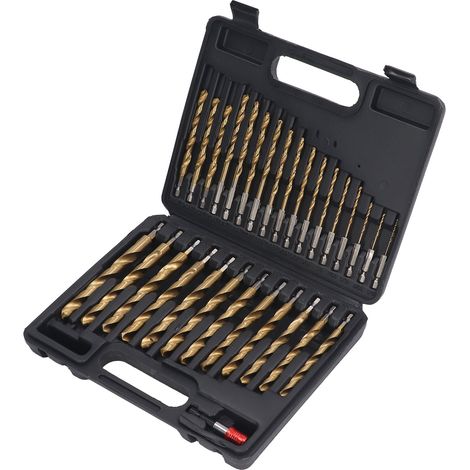 Set Mit 30 Spiralbohrern Mit 1/4-zoll-schaft, 1/16-1/2-zoll-hss-bohrern Mit Verlängerungsstange Und Aufbewahrungskoffer
