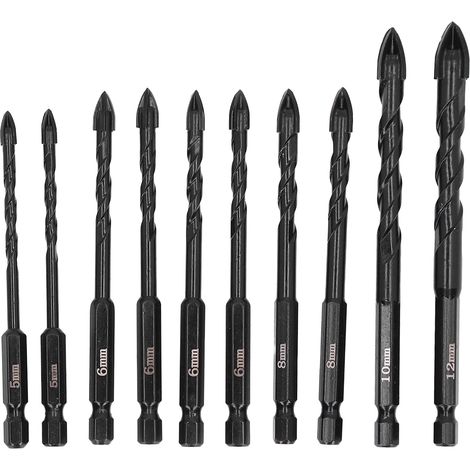 10-teiliges Set Aus 3-schneidigen Kreuzgewindebohrern Für Mauerwerk Aus Hartmetall Mit Sechskantschaft