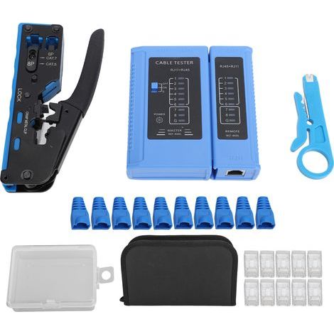 Rj45-crimpwerkzeug-set, Ethernet-crimpzange Für Durchgangsbohrungen Für Cat5e-, Cat6- Und Cat6a-8p6p-modulstecker, All-in-one-cat6-crimpwerkzeug Und Tester (batterie Nicht Im Lieferumfang Enthalten)