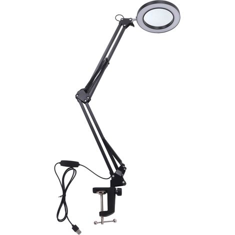 5-fache Vergrößerungslinse Mit Led-beleuchtung, Flexiblem Arm, 10 Helligkeitsstufen, 3 Farben Und Tischklemme
