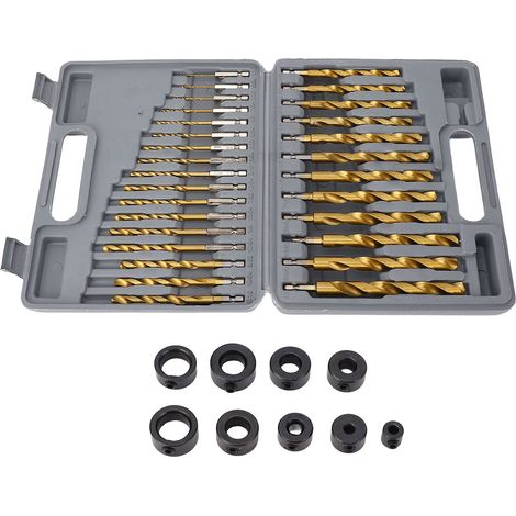 Hss-spiralbohrer-set Mit Titanbeschichtung, 1/4"-sechskantschaft, 5/64"- Bis 1/2"-schlagbohrer Mit Anschlagringen Für Holz, Metall Und Kunststoff