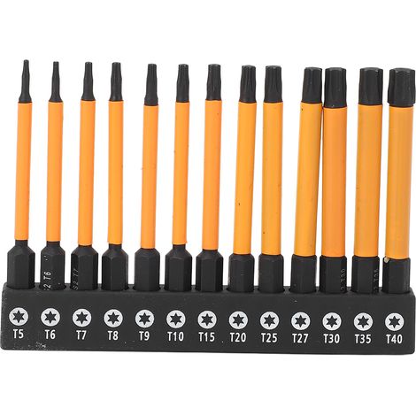 75-mm-sechskant-schraubendreherbit-set, S2-legierungsstahl, 1/4 Zoll, T5, T6, T7, T8, T9, T10, T15, T20, T25, T27, T30, T35, T40, 13-teilig