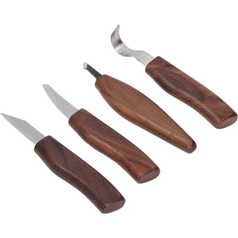 Holzschnitzwerkzeug-set Mit Schleifstein, Lederriemen, Walnussholzgriff, 4-teiliges Schnitzset Für Holzbearbeitungsprojekte