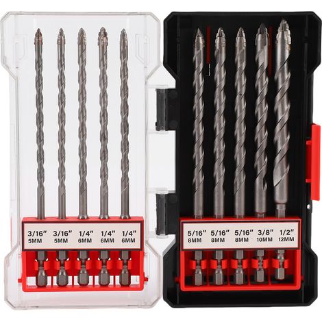 10-teiliges Set Aus 1/4" Verlängerten Sechskantschaft-bohrern Mit Gezahnter Spitze Und Hartmetallspitzen Für Mauerwerk, Beton, Fliesen, Ziegel, Wände, Glas, Kunststoff Und Holz.