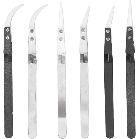 Antimagnetische Lötpinzette, 6-teilig, Spitz Und Gebogen, Edelstahl, Keramik, Hitzebeständiges Set Für