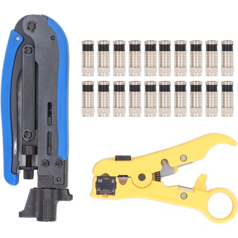 Koaxialkabel-crimpwerkzeug-set, Verstellbarer Koaxialkabel-abisolierer Mit 20 Rg6 F-steckern