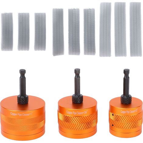 Kupferrohrreiniger-set, 1/4-zoll-sechskantschaftbohrer Und 9 Reinigungsbürstenstreifen (1/2, 3/4, 1 Orange)