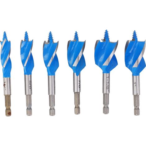 6-teiliges Spiralbohrer-set, 1/2 Zoll, 5/8 Zoll, 3/4 Zoll, 7/8 Zoll, 1 Zoll, 1-1/8 Zoll, 4-nut-bohrer, 1/4 Zoll Sechskantschaft-holzbohrer