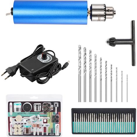 Elektrischer Mini-handbohrer (0,3–4 Mm, Einstellbar) Mit 145 Zubehörteilen Zum Polieren, Haarentfernen, Schneiden, Bohren Und Gravieren, Eu-stecker