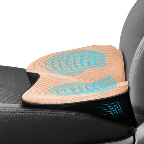 Beiges Autositzkissen, Ergonomisch, Leicht Und Bequem, Reduziert Den Druck Auf Oberschenkel Und Hüfte Und Bietet Unterstützung Für Den Lendenbereich.
