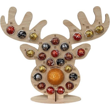 Weihnachtskalender Aus Holz, Hirschkopf-förmiger Ständer Mit 24 Löchern Für Pralinen, Partydekoration (a)