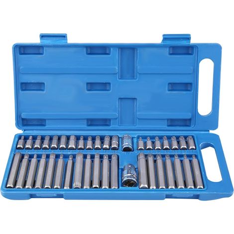 40-teiliges Sechskant-bit-set, Torx-bit-stern-steckschlüssel-set, Sechskant-stern-steckschlüssel-set, Torx-bit-vielzahn-steckschlüssel-set, 1/2-zoll- Und 3/8-zoll-antrieb, Mit Blauem Aufbewahrungskoff