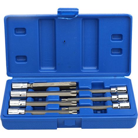 Extra Langer Torx-steckschlüsselsatz Aus Hochwertigem Chrom-vanadium-stahl, 7 Bits (t25, T30, T40, T45, T50, T55, T60), 3/8"-antrieb, 110 Mm Steckschlüssel, Sechskanthülse