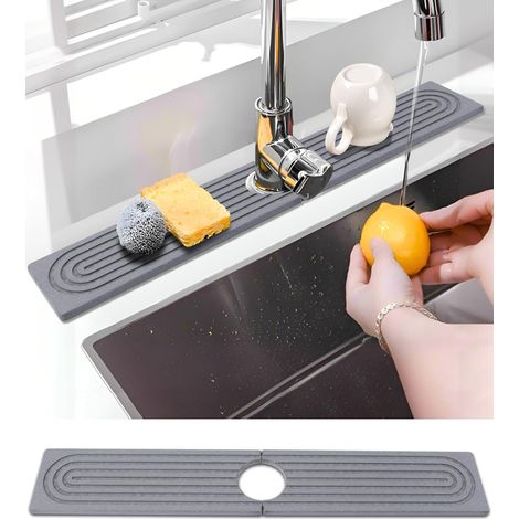 Saugfähige Matte Für Küchenarmaturen, Spritzschutz Aus Kieselgur Für Spülbeckenarmaturen, Elegante Saugfähige Steinschale Für Modernes Zuhause (grau, 60x10cm)