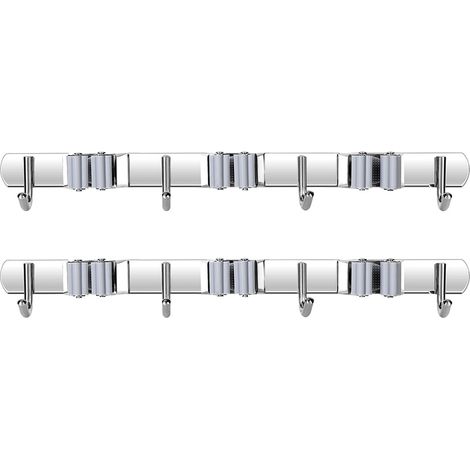 Edelstahl-mopphalter Mit 3 Clips Und 4 Haken, Grau, 2er-pack Für Die Küche