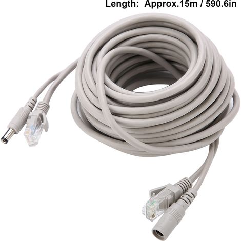 15 M Rj45 + Dc Ethernet-cctv-kabel Für Ip-kameras, Nvr-system, 10 Mbit/s-100 Mbit/s (15 M)