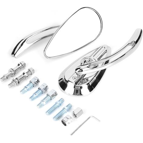 Verchromte Motorradspiegel, 2 Stück, Tropfenförmiger Lenkerreflektor, 8 Mm/10 Mm Gewinde